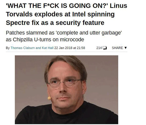 Linux之父：英特尔的漏洞补丁是“彻头彻尾的垃圾”